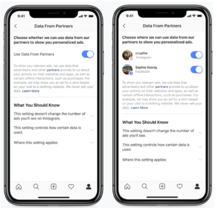 Instagram Adds “Data from Partner” Settings