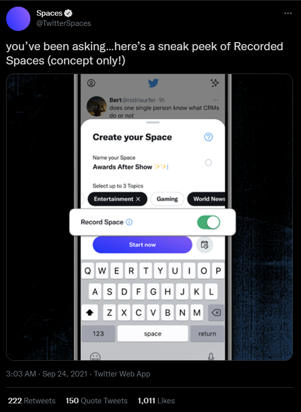 Twitter Previews Recorded Spaces