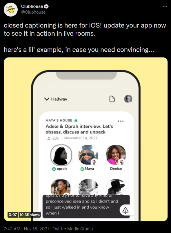 Clubhouse Enables Auto-Captions