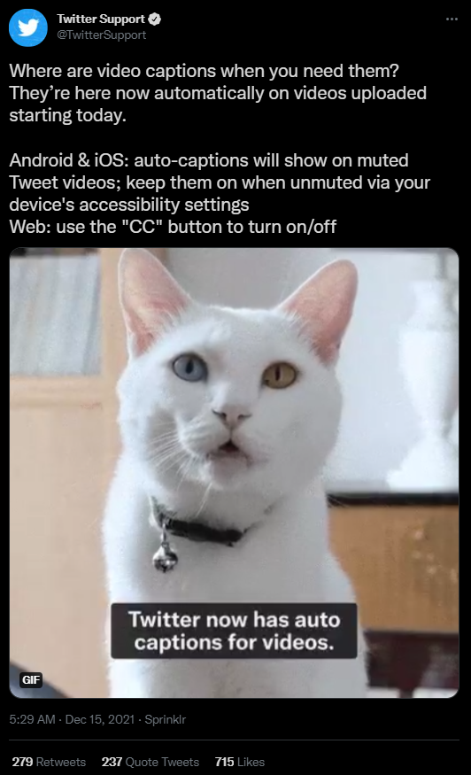 Twitter Enables Video Auto-Captions