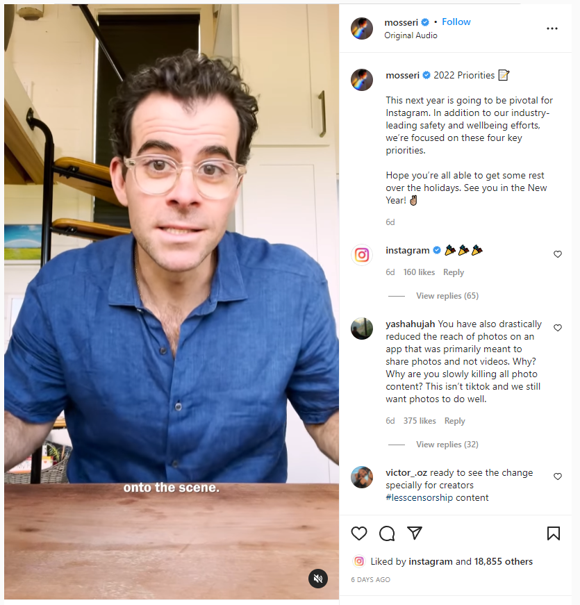 Adam Mosseri 概述了 Instagram 2022 年的重點