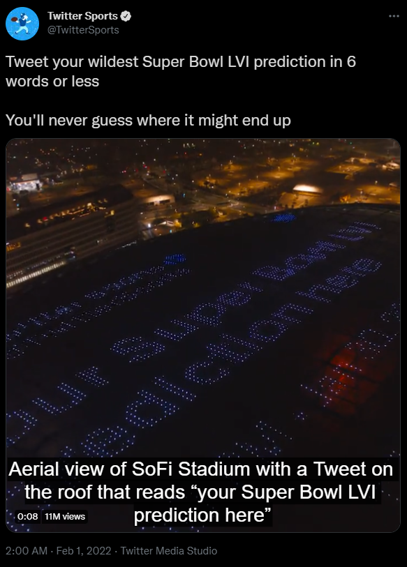 New Twitter Promo Showcases Super Bowl Prediction Tweets on SoFi Stadium's Roof