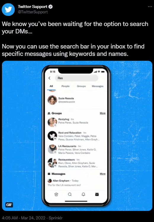 Twitter Enables Keyword Searches in DMs