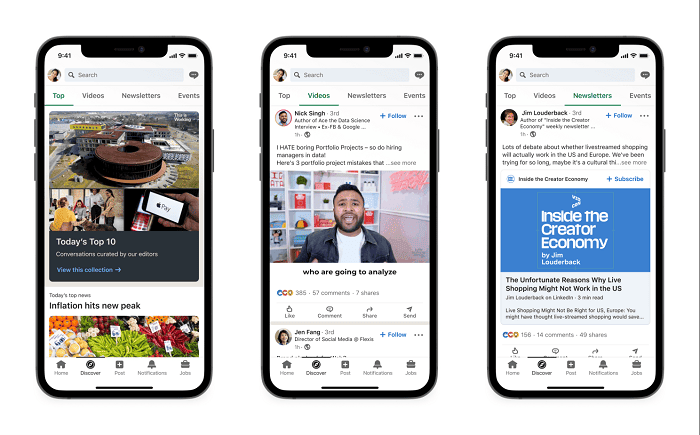 LinkedIn Tests a New Discover Feed