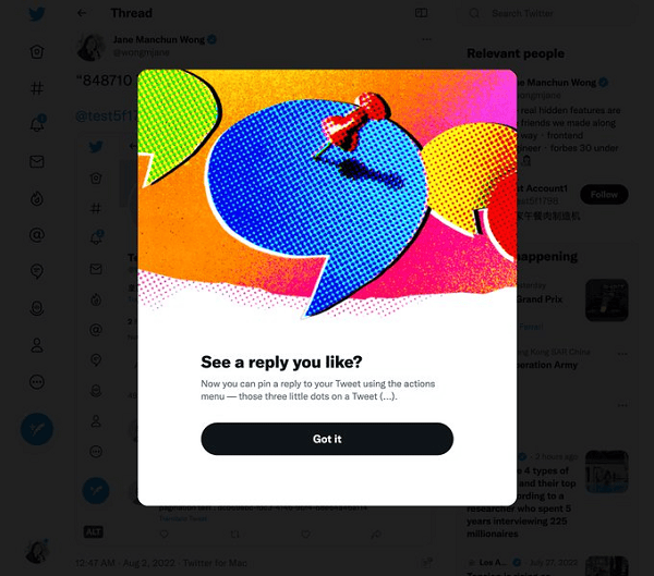 Twitter Tests Pin Replies