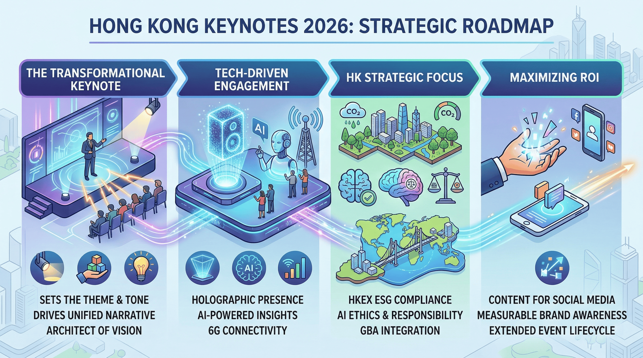 Keynote speaker selection and event planning infographic for Hong Kong