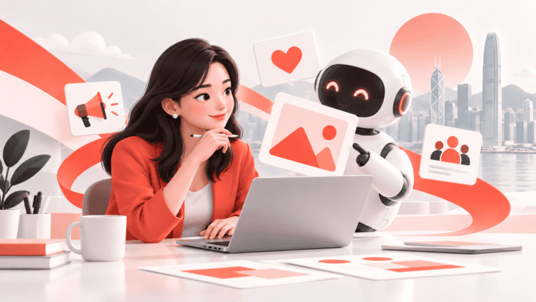 Hong Kong marketer collaborating with artificial intelligence on a customer campaign
