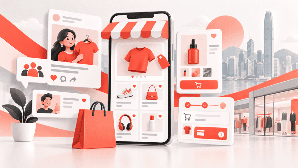 Social commerce brand page with product catalogue, community content and checkout